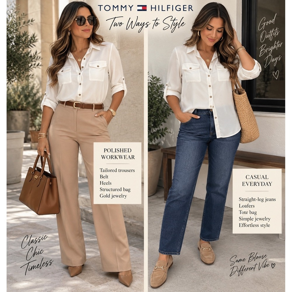 Tommy Hilfiger Ivory Roll Tab Sleeve Utility Blouse White Small